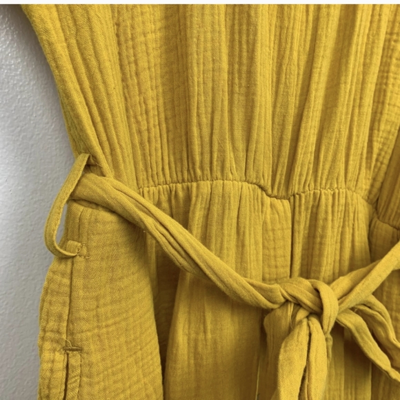 Magashoni Midi Dress Organic Gauze Size Small Yellow Button Front Short Sleeve - Picture 10 of 15